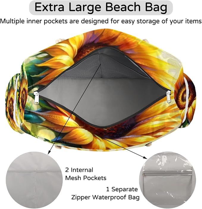 Large Beach Bag with Zipper Beach Bags for Women Water Resistant Swim Pool Bag - Image 7