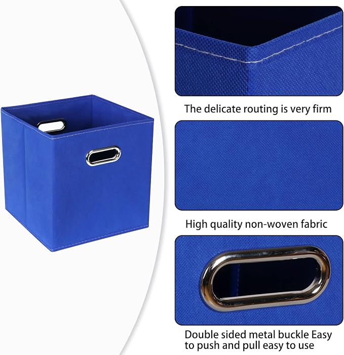 Fabric Cloth Storage Bins,Fabric Cube Bins Organizer with Dual Handles Foldable Cube Storage Baskets for Home Bedroom Storage,Set of 3,(Dark Blue) - Image 7