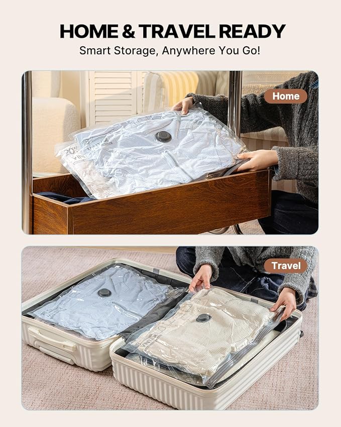 Travel Vacuum Seal Bags for Clothing with Rechargeable Cordless Pump, VINTAR 24 Pack (6J+6L+6M+6S) Carry-on Size Space Saver Vacuum Storage Bags, Compression Packing Bags for Luggage and Suitcase - Image 8