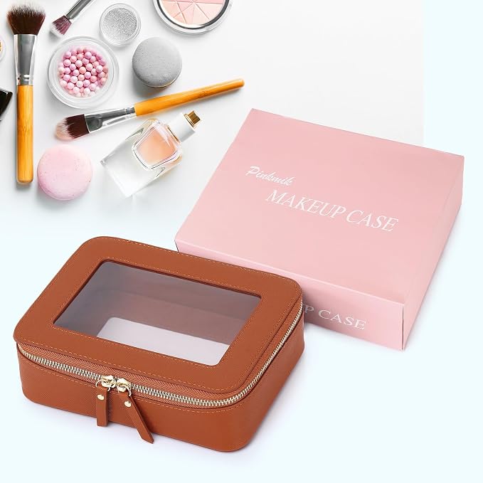 Pinkmik Clear Makeup Bag for Women Waterproof Travel Cosmetics and Toiletries Case Portable Makeup Oaganizer Bag Clear Car Bag with Zipper (X/Brown, M) - Image 7