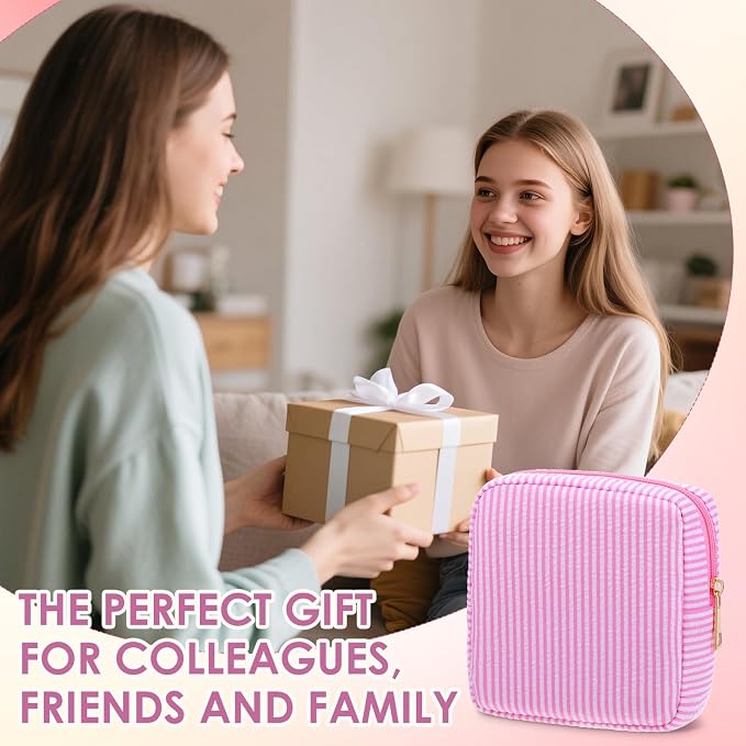 Sanwuta 6 Seersucker Cosmetic Bag Bulk Striped Makeup Bag for Women Aesthetic Cute Travel Toiletry Organizer Preppy Storage Pouch for Wedding Bridesmaid Mother's Day Teacher Gift (Small,Pink) - Image 7