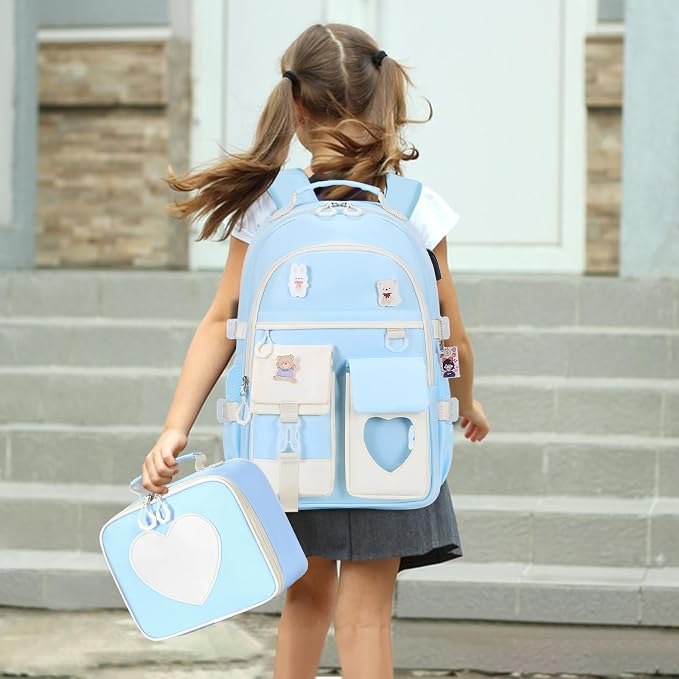 ACESAK Backpack for Girls - Bookbag Backpacks Schoolbag for Girls Kids Teen Women Casual Travel Daypacks - School Bag Elementary Middle School College Cute Backpack with Lunch Box (Blue White) - Image 6
