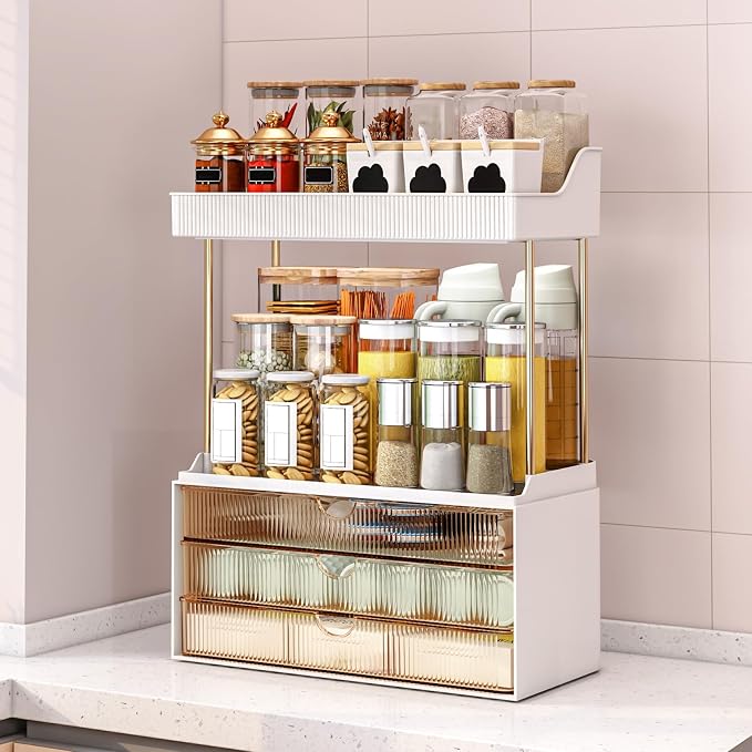 caktraie Bathroom Organizers and Storage - 3 Drawers 2 Tier Makeup Organizer, Cosmetic Storage Drawer for Dresser Countertop and Bathroom Vanity for Large Skincare, Perfume, Amber - Image 8