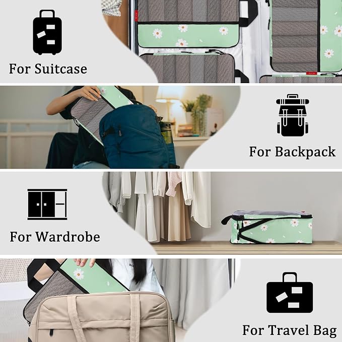 U+U 4 Set Compression Packing Cubes - Ultralight Travel Organizers, Space-Saving Suitcase Organizer, Expandable Packing Cubes for Travel, Business Trip and Family Vacation (Daisy) - Image 7