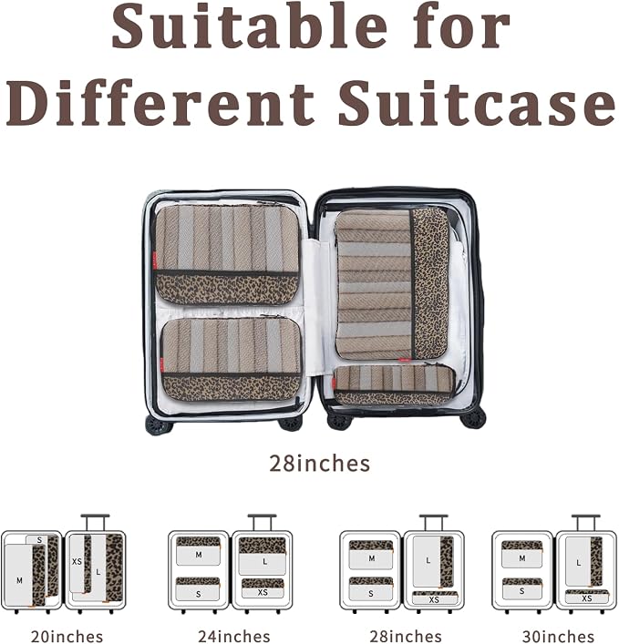 U+U 4 Set Compression Packing Cubes - Ultralight Travel Organizers, Space-Saving Suitcase Organizer, Expandable Packing Cubes for Travel, Business Trip and Family Vacation (Leopard) - Image 7