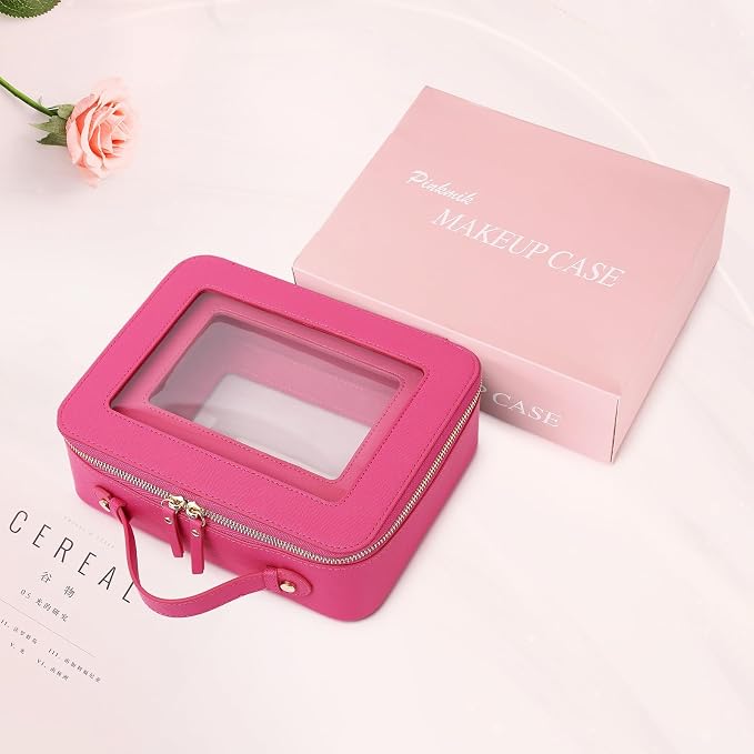 Pinkmik Clear Makeup Bag for Women Waterproof Travel Cosmetics and Toiletries Case Portable Makeup Oaganizer Bag Clear Car Bag with Zipper (X/Fuxia, M+L) - Image 7