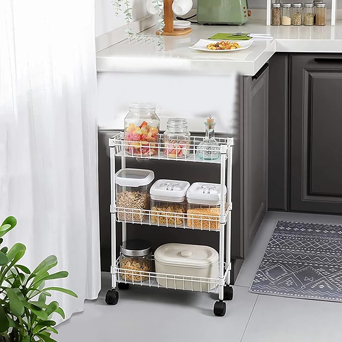 NSF white 3-layer storage rack, refrigerator crevice rack, washing machine crevice rack, laundry room dirty clothes storage, multifunctional household epoxy resin deep mesh basket - Image 9