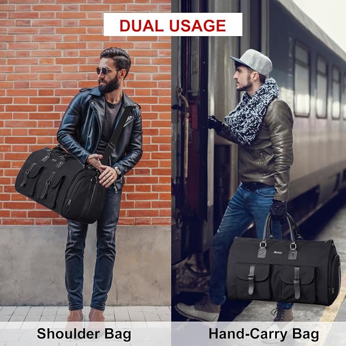 Modoker Garment Convertible Weekender Bag,Carry on Garment Bags for Travel Mens Suit Bag,Canvas Garment Duffle Bag Heavy Duty Overnight Bags for Men Women Hanging Clothes, Black - Image 8