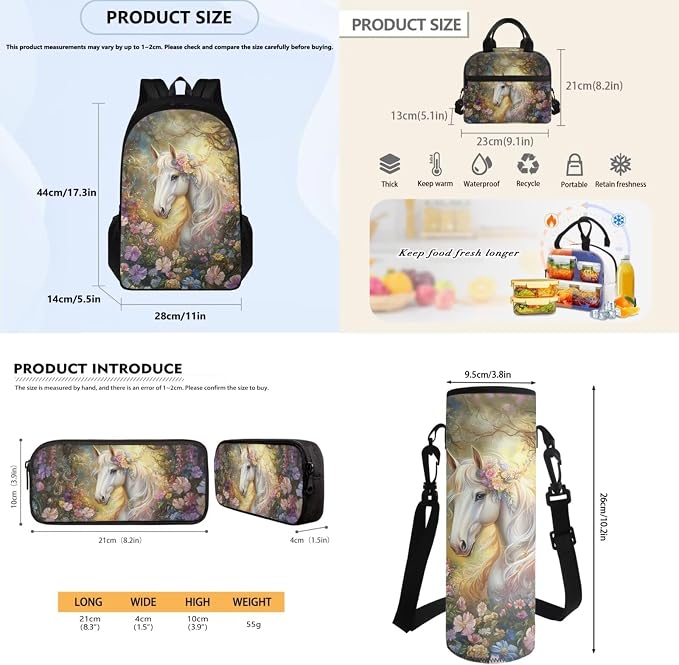School Backpack for Teens with Leakproof Lunch Box Pencil Box Water Bottle Bag for School, Horse Floral Large Capacity Kids School Bag for Middle School - Image 7
