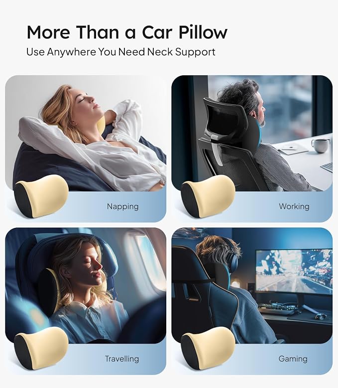 Wigoo Soft Car Neck Pillow with Adjustable Strap, Beige, 2-Pack | Extra Strap| Memory Foam| Universal Fit - Image 7