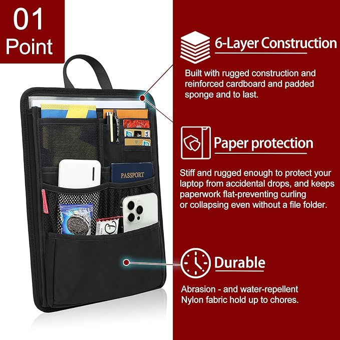 Stiff Backpack Insert Organizer for Men Women Bag In Bag,Thin Water-repellent Nylon 13.7''x10.2''x2''-Black - Image 8