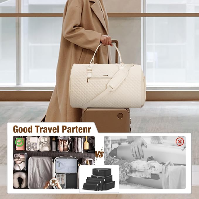Garment Bags with 6 Set Packing Cubes, Garment Convertible Weekender Bag for Women, Large Carry On Garment Bags for Travel, Duffle Bag Garment Bag Gifts Black Color - Image 6