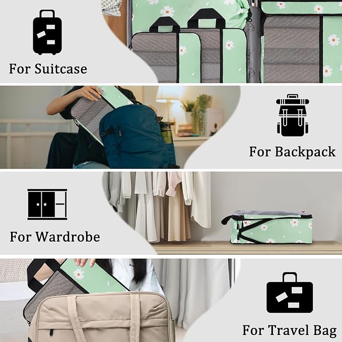 U+U 6 Set Compression Packing Cubes - Ultralight Travel Organizers with Laundry Bag, Space-Saving Suitcase Organizer, Expandable Packing Cubes for Travel, Business Trip and Family Vacation (Daisy) - Image 7