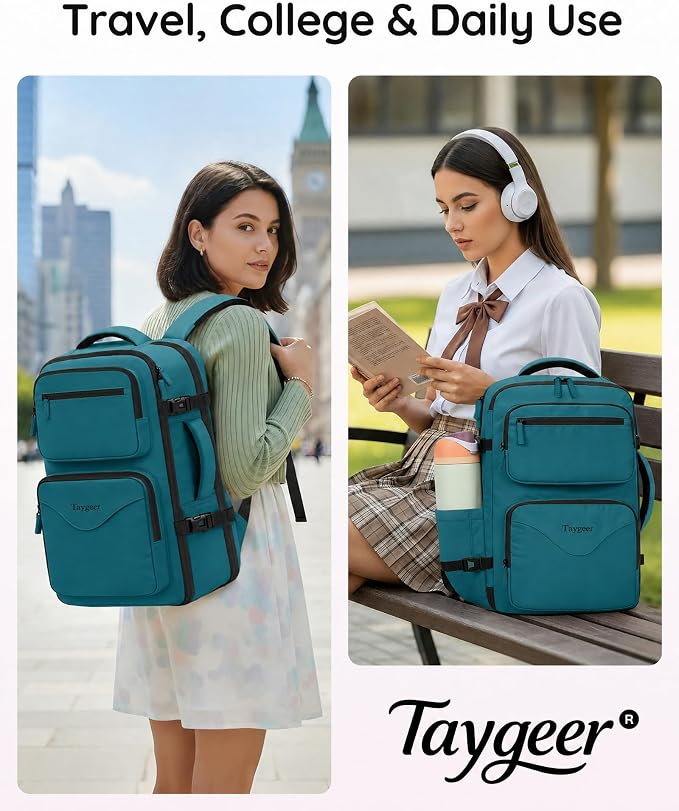 Taygeer Airline Approved Carry on Backpack, Womens Weekender Travel Bag | Luggage 15.6 Inch Laptop Backpack with Water Bottle Pocket & Shoe Pouch, Travel Gifts for Frend Outdoor Weekend, Peacock Blue - Image 9