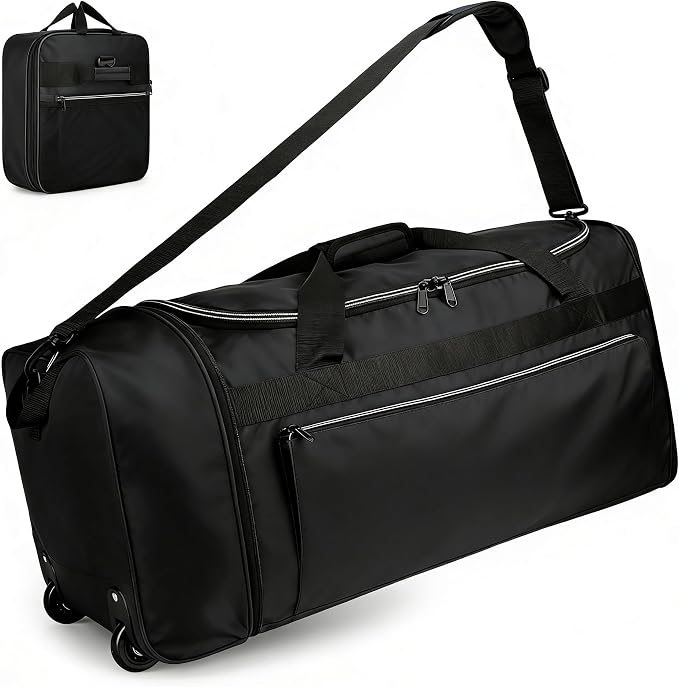 Uarition 130L Foldable Rolling Duffle Bag with Wheels, 34” Extra Large Duffle Bag for Travel, Carry On Luggage Duffel Bag for Traveling/Camping/Moving, Water Resistant, Black by DUFFEL
