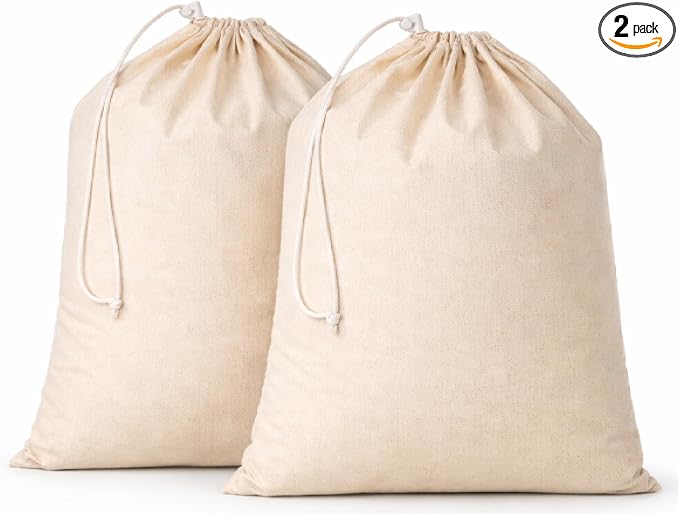 2 Pack Reusable Laundry Bags - 100% Cotton Multi Purpose Travel Laundry Bag - Durable & Machine Washable - Large Laundry Bag 28 x 36" by Lenenz