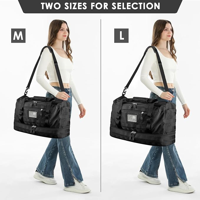 Travel Bag for Men Women, Gym Bag & Tactical Duffle Bags for Travel, Carry on with Toiletry Bag and Shoe Compartment, Weekender Overnight Trip with Wet Pocket for Workout Medical, Black - Image 6