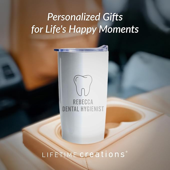 Lifetime Creations Engraved Personalized Dentist Tumbler With Lid 20 oz (White) - Custom Stainless Steel Coffee Travel Mug, Dental Hygienist Gift, Dentist Appreciation
