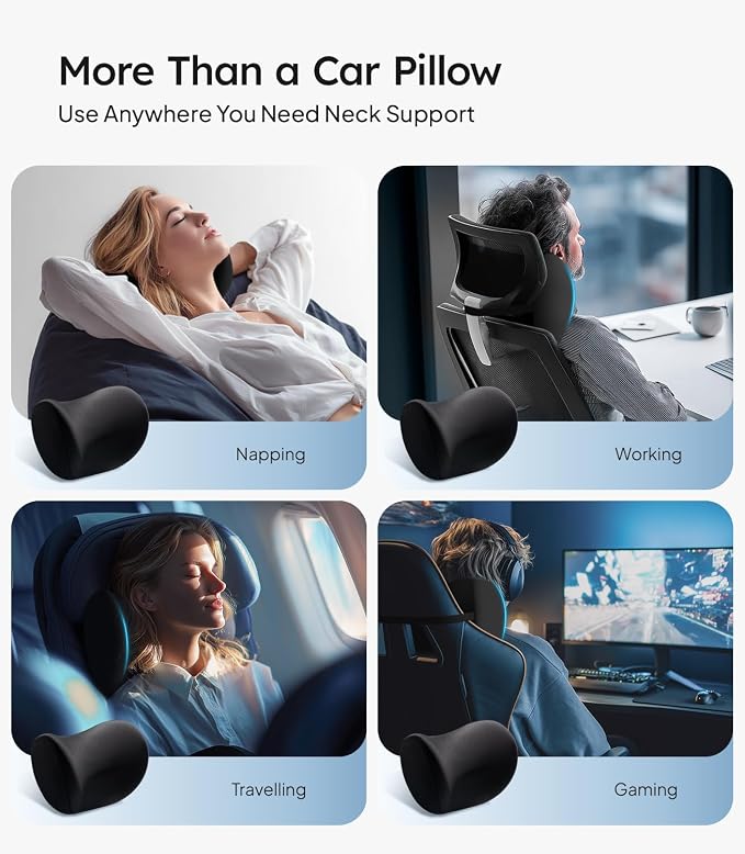 Wigoo Soft Car Neck Pillow with Adjustable Strap, Black 2-Pack | Extra Strap| Memory Foam| Universal Fit - Image 7