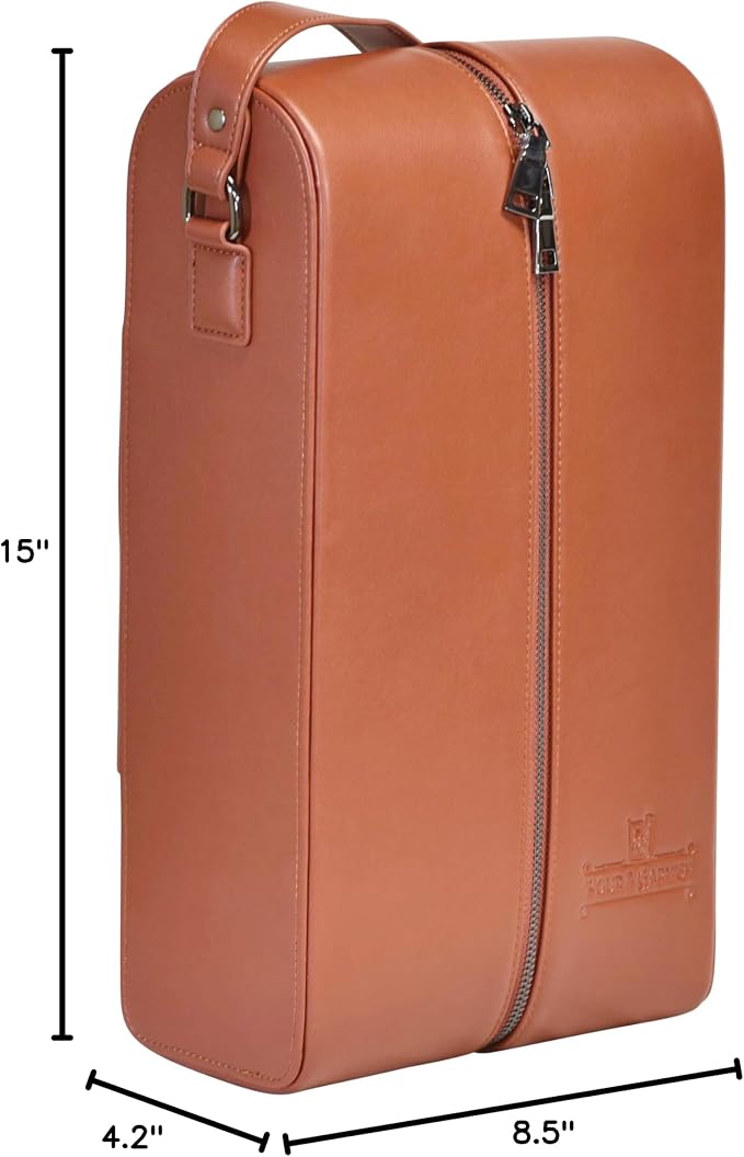POUR & GARNISH Bourbon, Whiskey & Wine Double Bottle Travel Bag – Vegan Leather Spirits Carrier with 4 Stainless Steel Insulated Glasses & Gift Pouch – Luxury Barware Gift - Image 10