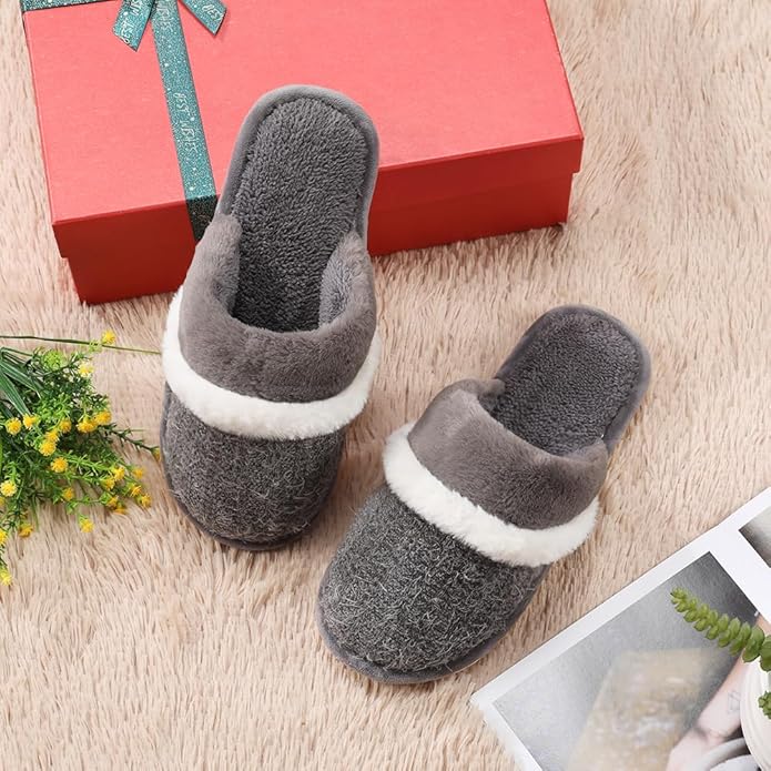 MAXTOP Womens Cozy Memory Foam Slippers Soft Warm Slip On Faux Fur House Slippers,Anti-Skid Rubber Sole,Creative Gifts for Women Mom Girlfriend