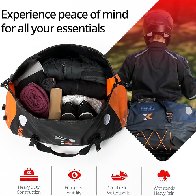 KRONOX Motorcycle Duffel Bag Waterproof, 40L Black – Durable Motorcycle Luggage & Saddle Bags. Back Seat Dry Bag for Travel, Commute & Dirt Bike Gear - Image 9