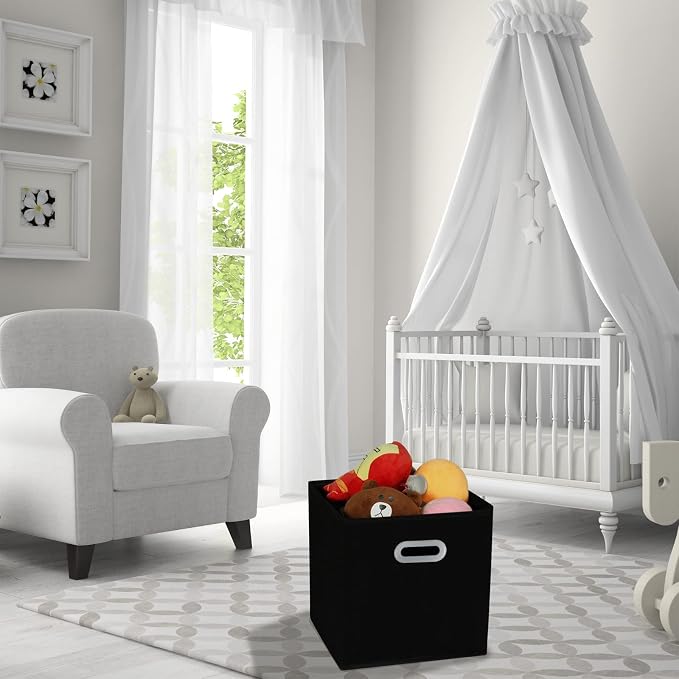 Fabric Cloth Storage Bins,Cube Organizer with Dual Handles Foldable Baskets for Home Bedroom,Set of 3, Black - Image 8