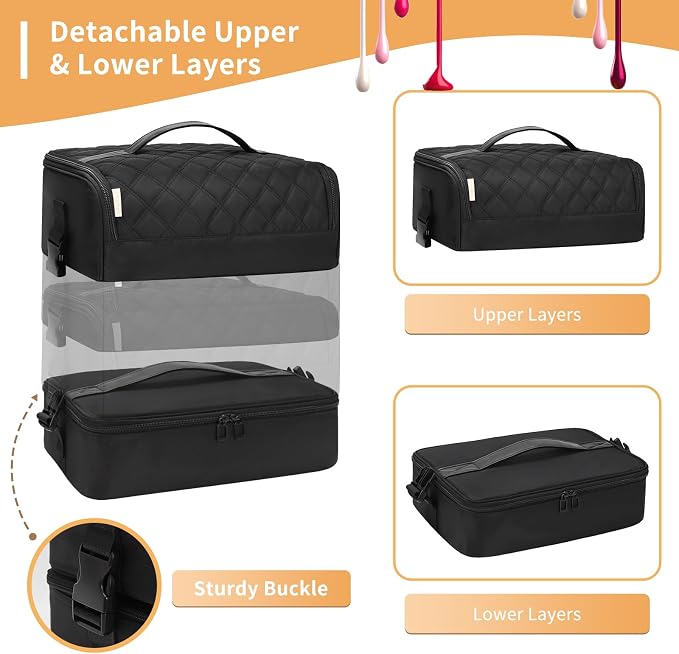 OCHEAL Nail Polish Organizer, Holds Nail Lamp and 45+ Bottles,3 Usage Modes Detachable Nail Storage Bag Travel Nail Tech Case Holds Nail Kit Stuff Manicure Tools -Black - Image 9