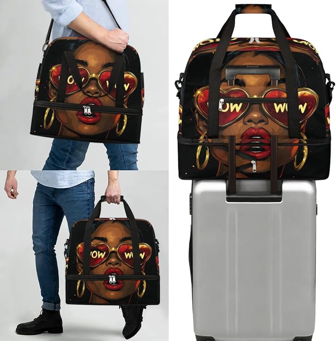 African Women Wow Foldable Travel Duffel Bag, Expandable Weekender Overnight Carry on Bags with Shoe Compartment Sport Tote Gym Luggage for Women Men - Image 7
