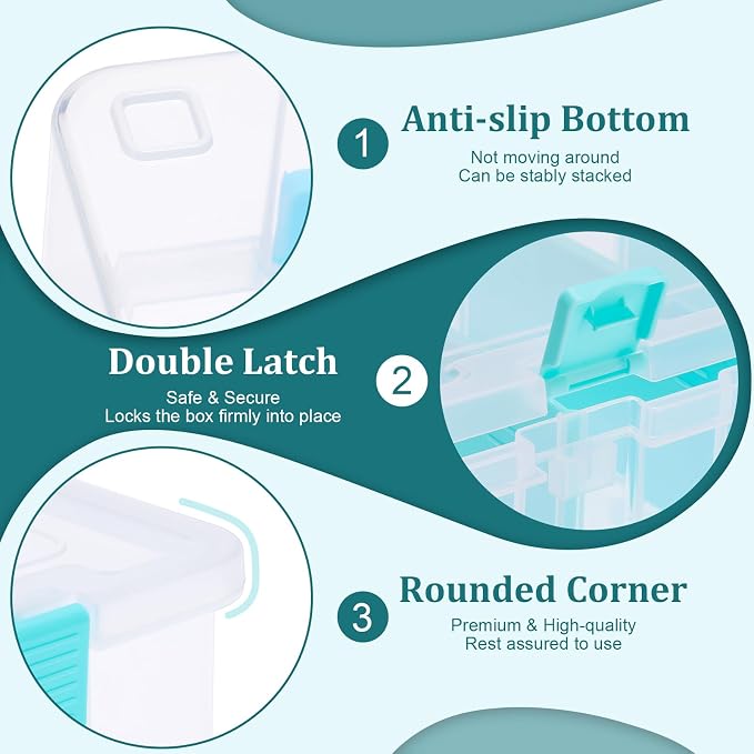 BTSKY Clear Plastic Dividing Storage Box with 4 Compartments Adjustable Storage Bin with Lid Plastic Craft Storage Container Multipurpose Sewing Box Art Supply Organizer, 13.3x8.1x3.4 Inches - Image 9