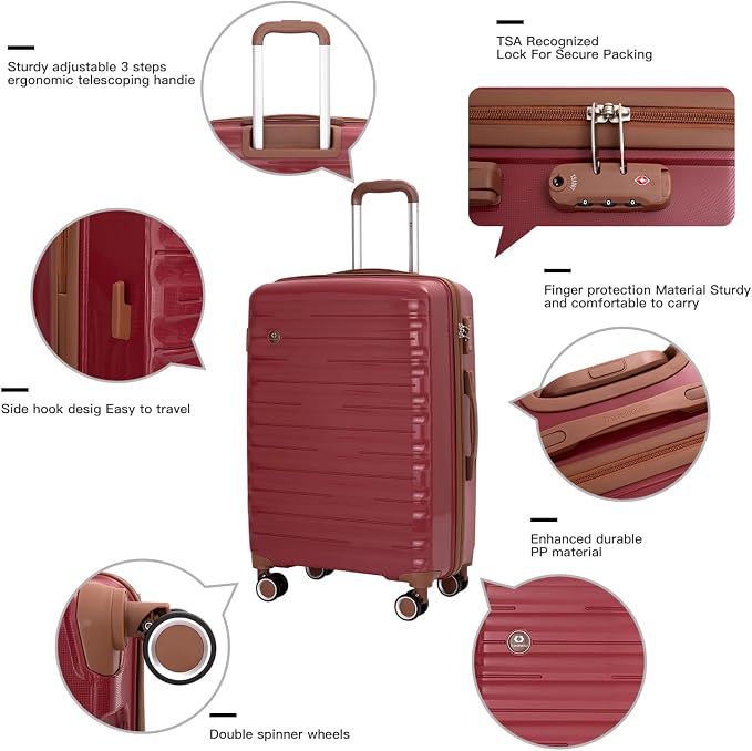 Travelhouse Luggage Sets 5 Piece with Double Spinner Wheels,PP Hardside Suitcase Sets with TSA Lock,Carry On Luggage Set with Travel Duffle Bag for Women and Men - Image 8