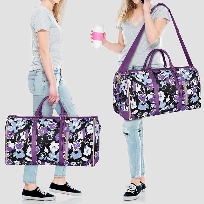 Carry On Garment Bag for Women, Convertible Garment Bag for Travel with Shoe Pouch, Water Resistant Travel Duffel Bag, 2 in 1 Hanging Suitcase Suit Travel Bags Weekender Bag, Floral - Image 7