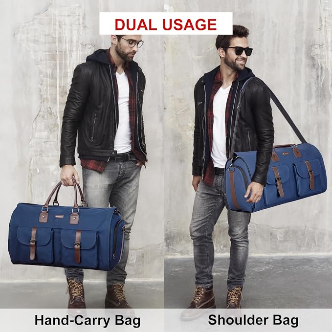Modoker Convertible Weekender Bag - Canvas Duffle Bags for Travel with Hanging Feature, Blue - Image 8
