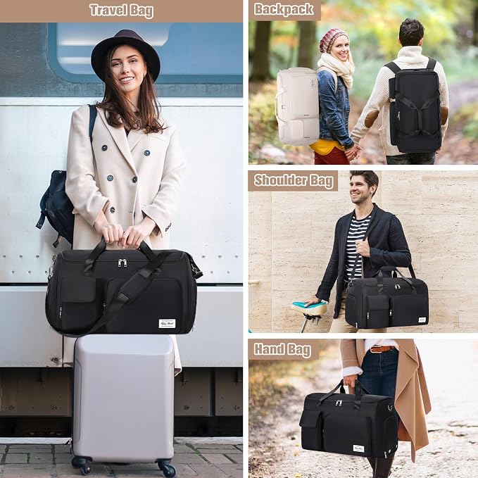 ACESAK Garment Bags for Travel, 2 in 1 Convertible Carry On Duffle Bag Suit Bags Foldable Backpacks with Shoe Compartment & Toiletry Bag, Hanging Bags for Clothes Dress Suit for Men Women Gift (Black) - Image 8