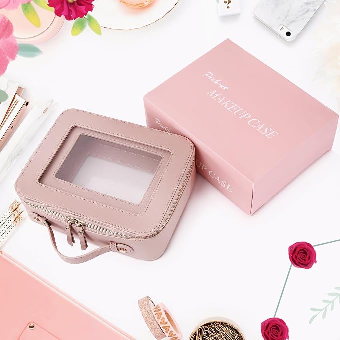 Pinkmik Clear Makeup Bag for Women Waterproof Travel Cosmetics and Toiletries Case Portable Makeup Oaganizer Bag Clear Car Bag with Zipper (Pink, L) - Image 7