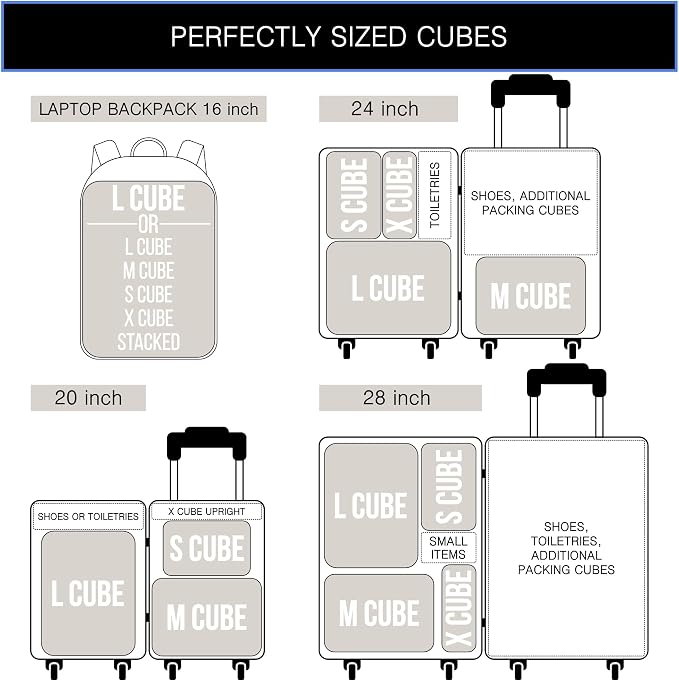 Premium Ultralight Compression Packing Cubes for Travel - Bag Factor Luggage Organizer Set (White - 5 Set) - Image 7