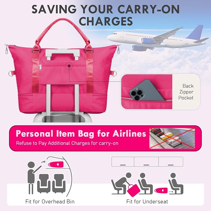 WOOMADA Weekender Overnight Bag for Women, Carry on Shoulder Travel Duffel with Shoes Compartment,Gym Bag with Toiletry Bag - Image 6
