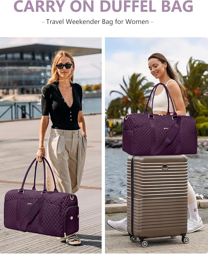 Women Weekender Travel Duffle Bag: Travel Duffel Overnight Bags with Shoe Compartment Large Carry on Tote with Toiletry Bag Weekend Traveling Yoga Gym Hospital Bag for Women with Wet Pocket Purple - Image 8