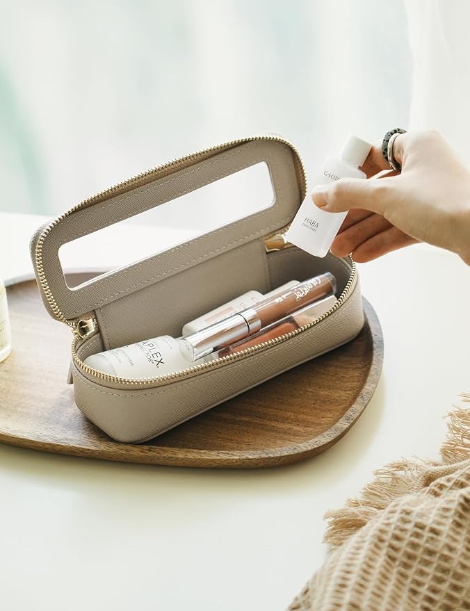 Popvibe Clear Makeup Bag Travel Cosmetic Case Transparent Toiletry Bag with Zipper, Portable Make Up Organizer Traveling Compact Car Bag for Essentials, Stone, Slim - Image 6