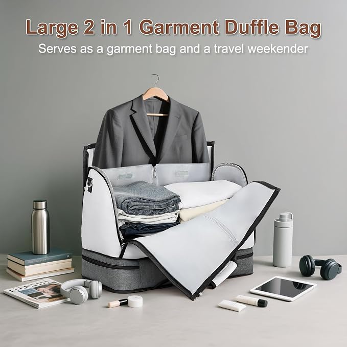 Garment Duffle Bag for Travel - Convertible Carry on Garments Duffel Bags Travel Bag for Women Men Large Weekender Bag with Shoes Compartment 3 in 1 Hanging Clothes Suit Dress Bag 3pcs Set - Image 8