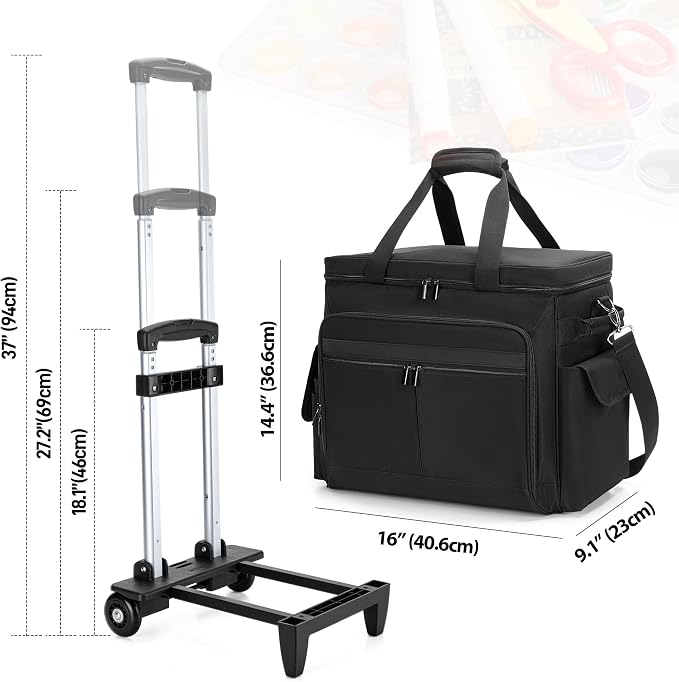 Trunab Rolling Scrapbook Tote with File Pocket & Trolley, Craft Organizer | Expandable File Pocket, Detachable Trolley, Padded Sleeves for 15.6" Laptop, Scrapbooking Supplies & Art Tools - Image 7