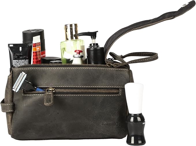 KomalC Premium Buffalo Leather Toiletry Bag for Men & Women With Water resistant Lining, Grooming Travel Pouch, Unisex Wash Bag for Toiletries, Gifts for Men and Women - Image 9