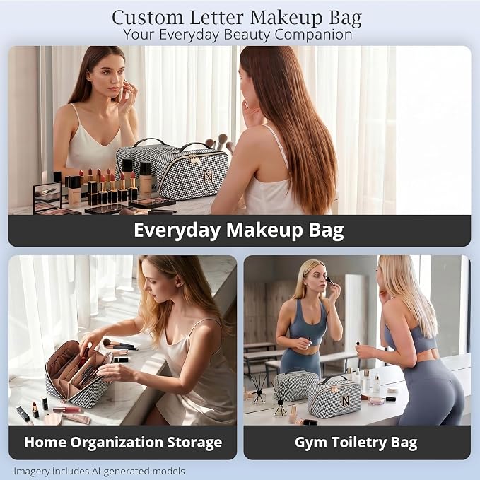 Personalized Gift Travel Makeup Bag: Initial Makeup Organizer Bag for Women | 3-in-1 Custom Make up Bag Set - Vegan Leather Travel Cosmetic Bag - Luxury Gift for Women – Birthday, Anniversary, Graduation - Image 9