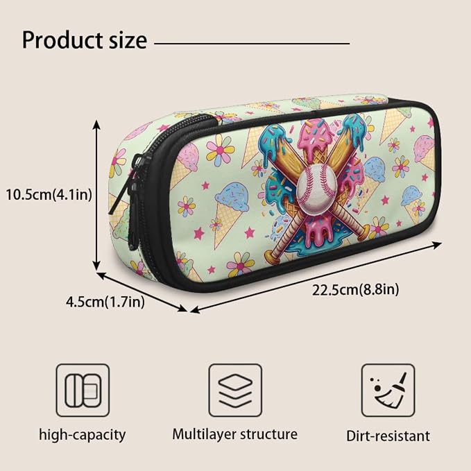 Ice Cream Baseball Bat Backpack & Lunch Box Set for Girls Ages 8-12 3rd 4th 5th Grade, 4-Piece School Bag with Pencil Case & Dinosaur Charm, Large Capacity Bookbag - Image 7