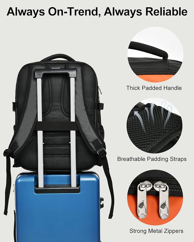 Travel Backpack for Women & Men, Carry On Personal Item Bag Flight Approved, Large Waterproof Laptop Backpack for Travel, Overnight, College & Commuting Black-Brown - Image 9