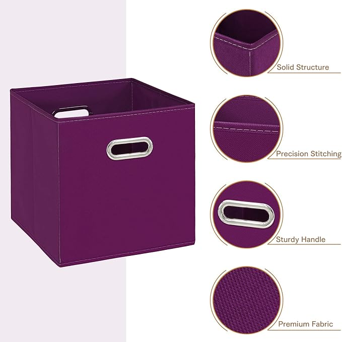 Fabric Cloth Storage Bins,Fabric Cube Bins Organizer with Dual Handles Foldable Cube Storage Baskets for Home Bedroom Storage,Set of 3,(Purple) - Image 7