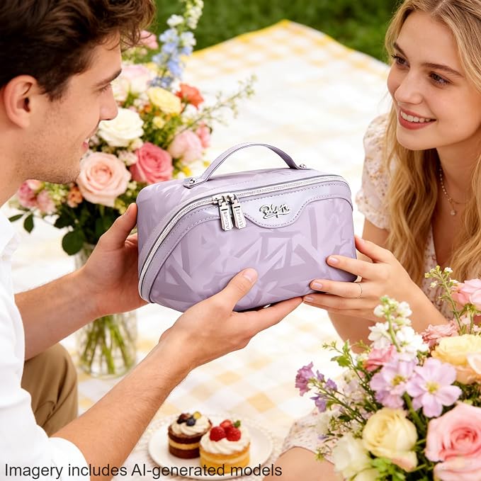 BOYATU Travel Makeup Bag for Women: Y2K Aesthetic Personalized Glossy 3 Pcs Set Cosmetic Organizer Bag - Trendy Statement Toiletry Pouch for Forward Women - Stand Out at Festivals & Trips(D-3-Purple) - Image 9