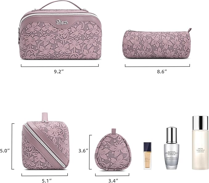 BOYATU Travel Makeup Bag Cosmetic Bags for Women: Large Capacity 3 Pcs Set Make up Bag with Compartments - Waterproof Vegan Leather Toiletry Organizer Bags with Handle (Z-64Purple) - Image 6
