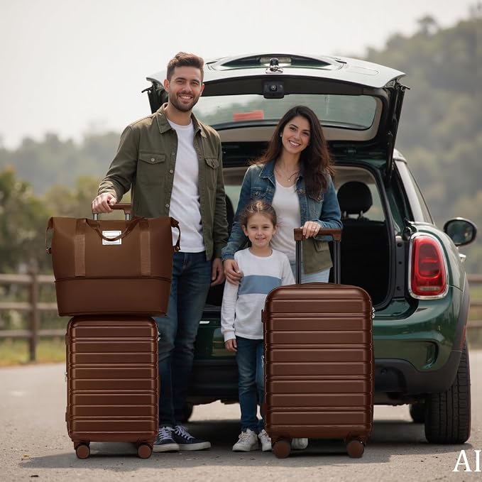 6 Piece Luggage Set Hard Shell - Mocha Expandable Suitcases with Spinner Wheels and Duffel Bags for Family Travel, Durable Carry On Luggage Sets with Lock for Women and Men - Image 7