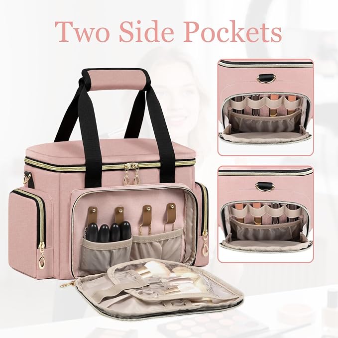 GDNasist Large Makeup Bag, Portable Travel Makeup Bag Organizer for Women Girls with Removable Shoulder Strap & Detachable Dividers, Cosmetic Travel Bag, Toiletry Bag for Makeup - Image 8